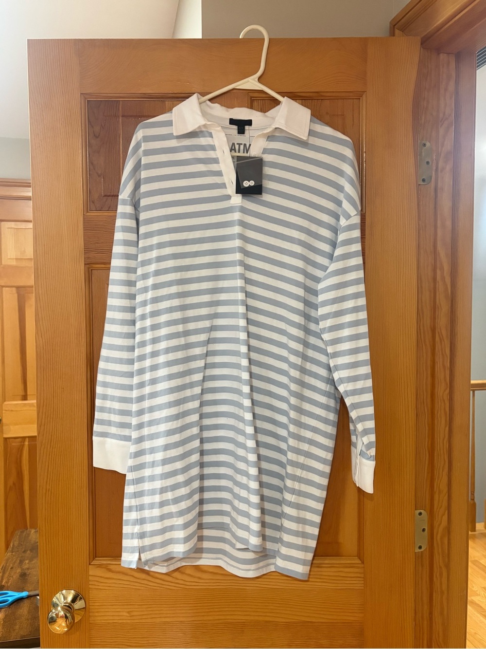NWT ATM Anthony Thomas Melillo Sky Blue & White Striped Rugby Shirt Dress